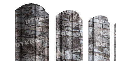 Фото евроштакетника для забора полукруглый Slim фигурный Print-Double Elite 0.45 Fine Stone со склада в Ростове-на-Дону