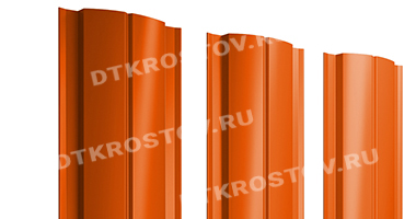 Фото евроштакетника для забора полукруглый Slim Drap TwinColor 0.45 чистый оранжевый со склада в Ростове-на-Дону