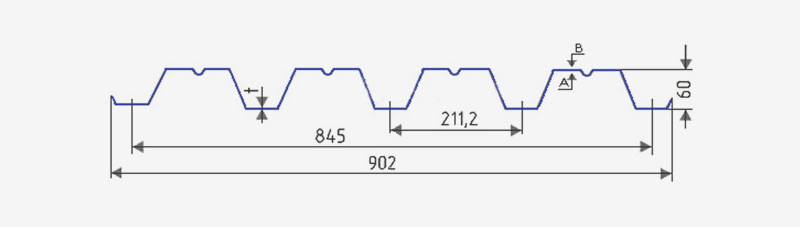 Чертёж профнастила Н60 толщиной 0.7 мм