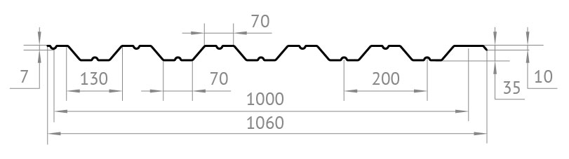 Чертёж профнастила НС35 оцинкованного