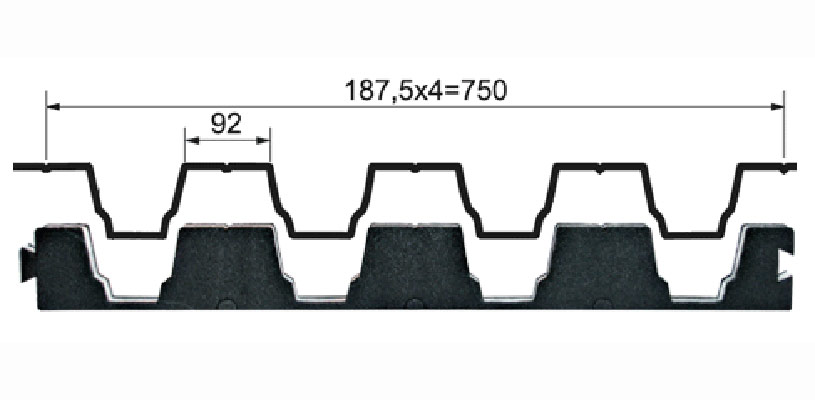 Схема уплотнителя для нижней стороны листа профнастила Н-75